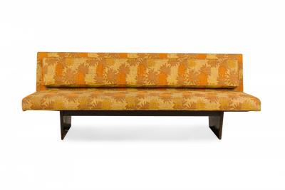 Harvey Probber Harvey Probber Gold and Orange Patterned Upholstered Sled Base Sofa