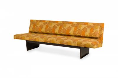 Harvey Probber Harvey Probber Gold and Orange Patterned Upholstered Sled Base Sofa