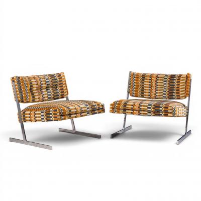 Harvey Probber Harvey Probber Mid Century Cantilevered Chrome Slipper Lounge Chairs Pair