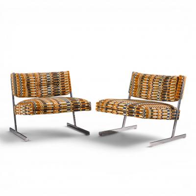 Harvey Probber Harvey Probber Mid Century Cantilevered Chrome Slipper Lounge Chairs Pair