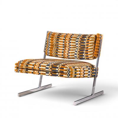 Harvey Probber Harvey Probber Mid Century Cantilevered Chrome Slipper Lounge Chairs Pair