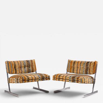 Harvey Probber Harvey Probber Mid Century Cantilevered Chrome Slipper Lounge Chairs Pair