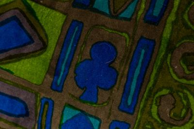 Harvey Probber Harvey Probber Mid Century Green and Blue Patterned Velvet Cube Armchairs