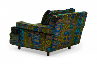 Harvey Probber Harvey Probber Mid Century Green and Blue Patterned Velvet Cube Armchairs