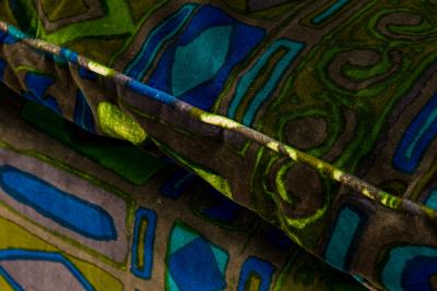 Harvey Probber Harvey Probber Mid Century Green and Blue Patterned Velvet Cube Armchairs