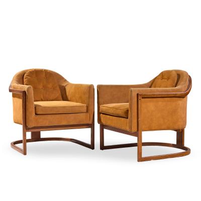 Harvey Probber Harvey Probber Mid Century Walnut Barrel Lounge Chairs Pair