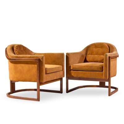 Harvey Probber Harvey Probber Mid Century Walnut Barrel Lounge Chairs Pair