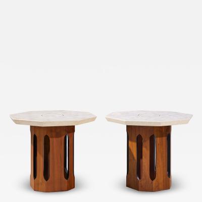 Harvey Probber Harvey Probber Mid Century Walnut and Terrazzo Side End Tables Pair
