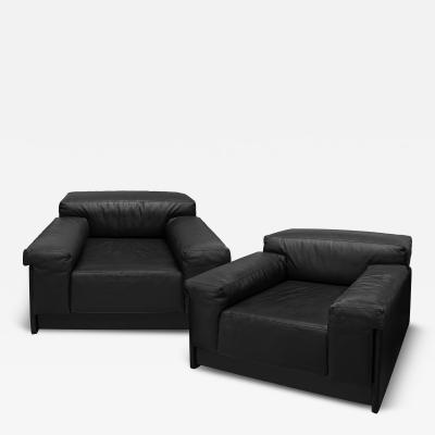 Harvey Probber Harvey Probber Pair of Chic Raphael Lounge Chairs in Black Leather 1982 Signed 