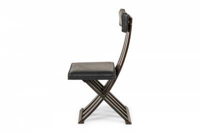 Harvey Probber Harvey Probber Scissor Form Ebonized Wood And Black Leather Side Chair
