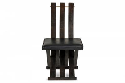 Harvey Probber Harvey Probber Scissor Form Ebonized Wood And Black Leather Side Chair