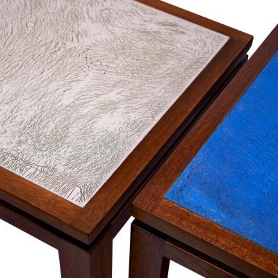 Harvey Probber Harvey Probber Set of 3 Coffee Tables with Enamel on Copper Tops 1950s