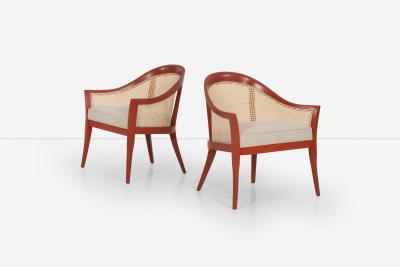 Harvey Probber Harvey Probber Set of Four Occasional Chairs Salmon Lacquer Cane 1960c