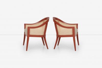 Harvey Probber Harvey Probber Set of Four Occasional Chairs Salmon Lacquer Cane 1960c