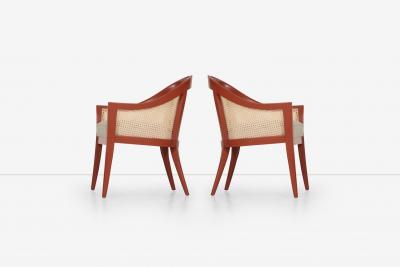 Harvey Probber Harvey Probber Set of Four Occasional Chairs Salmon Lacquer Cane 1960c