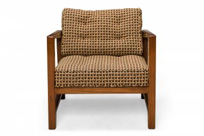 Harvey Probber Harvey Probber Shaped Walnut and Geometric Brown Upholstered Lounge Armchair