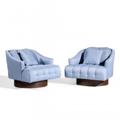 Harvey Probber Harvey Probber Style Mid Century Walnut Swivel Lounge Chairs Pair