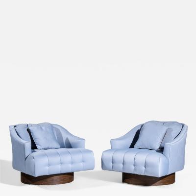 Harvey Probber Harvey Probber Style Mid Century Walnut Swivel Lounge Chairs Pair