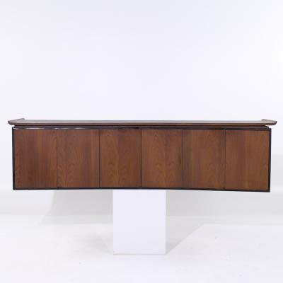 Harvey Probber Harvey Probber Style Mid Century Walnut Wall Mounted Curved Credenza