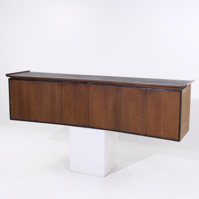 Harvey Probber Harvey Probber Style Mid Century Walnut Wall Mounted Curved Credenza