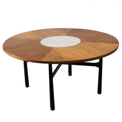 Harvey Probber Harvey Probber Walnut And Travertine Marble Table