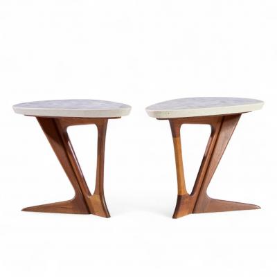 Harvey Probber Harvey Probber Walnut and Terrazzo Side End Tables Pair