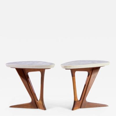 Harvey Probber Harvey Probber Walnut and Terrazzo Side End Tables Pair