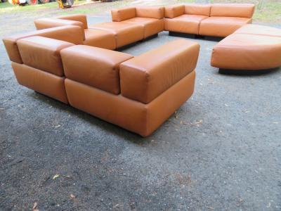 Harvey Probber Magnificent 9 Piece Harvey Probber Caramel Brown Leather Cubo Sectional Sofa