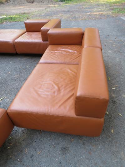 Harvey Probber Magnificent 9 Piece Harvey Probber Caramel Brown Leather Cubo Sectional Sofa