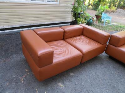 Harvey Probber Magnificent 9 Piece Harvey Probber Caramel Brown Leather Cubo Sectional Sofa