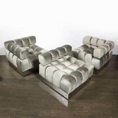 Harvey Probber Mid Century Harvey Probber 4 Piece Deep Tufted Modular Sofa in Platinum Velvet