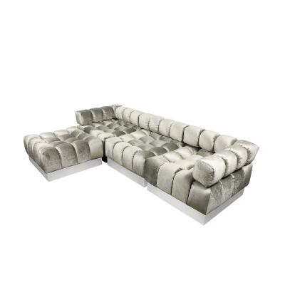 Harvey Probber Mid Century Harvey Probber 4 Piece Deep Tufted Modular Sofa in Platinum Velvet