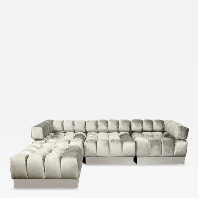 Harvey Probber Mid Century Harvey Probber 4 Piece Deep Tufted Modular Sofa in Platinum Velvet