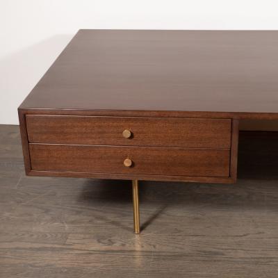 Harvey Probber Mid Century Modern 2 Drawer Cocktail Table in Walnut and Brass by Harvey Probber