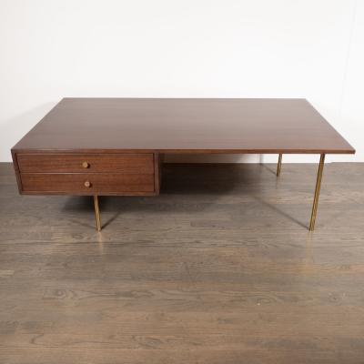 Harvey Probber Mid Century Modern 2 Drawer Cocktail Table in Walnut and Brass by Harvey Probber