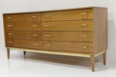 Harvey Probber Mid Century Walnut Dresser with Brass Pulls and Trim