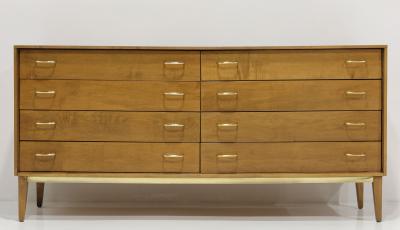 Harvey Probber Mid Century Walnut Dresser with Brass Pulls and Trim