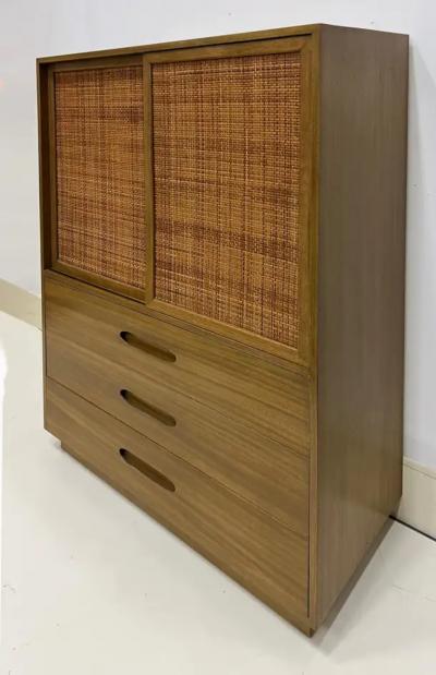 Harvey Probber Mid century Modern Harvey Probber Tall Chest Bleached Mahogany and Cane