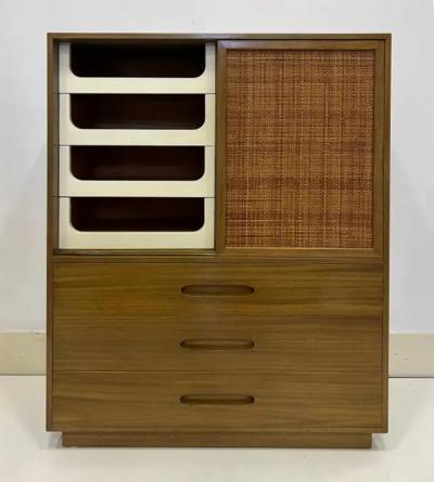 Harvey Probber Mid century Modern Harvey Probber Tall Chest Bleached Mahogany and Cane
