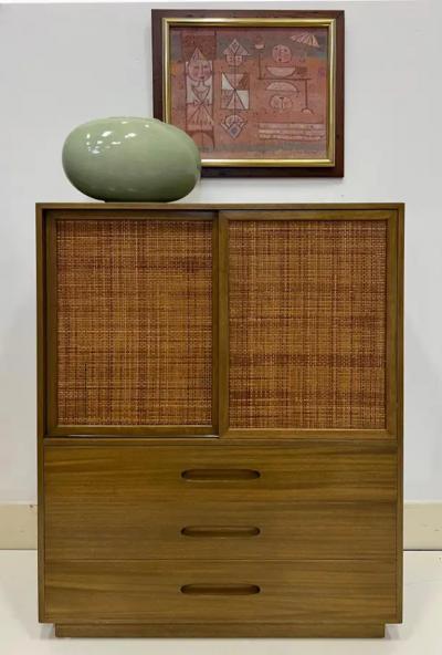 Harvey Probber Mid century Modern Harvey Probber Tall Chest Bleached Mahogany and Cane