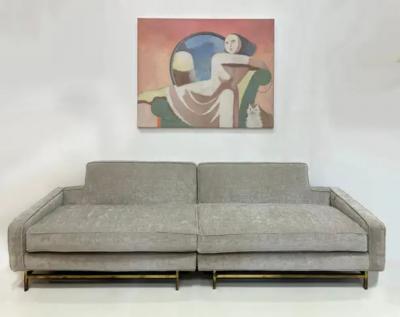 Harvey Probber Mid century Modern Sofa Newly Upholstered Brass Stretcher