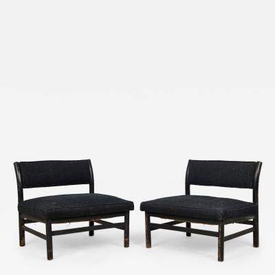 Harvey Probber Pair of Harvey Probber Extra Wide Black Upholstered Slipper Chairs