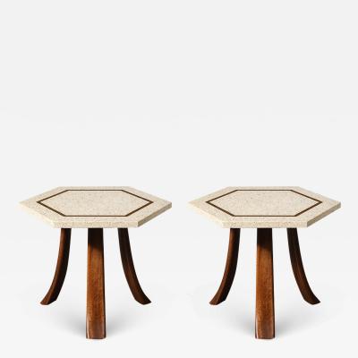 Harvey Probber Pair of Mid Century Modernist Hexagonal Terrazzo Side Tables by Harvey Probber