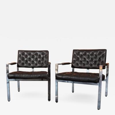 Harvey Probber Pair of Milo Baughman for Thayer Coggin Leather Lounge Chairs