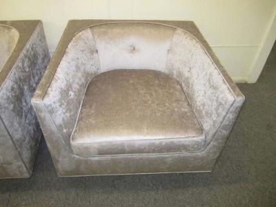 Harvey Probber Pristine Pair of Probber Style Cube Club Chairs Chrome Base Mid Century Modern