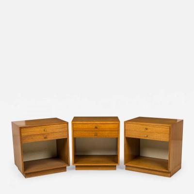 Harvey Probber Set of 3 Harvey Probber American Wooden Two Drawer and Open Cabinet Nightstands