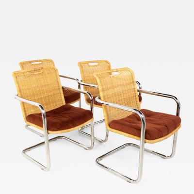 Harvey Probber Style Mid Century Cane and Chrome Dining Chairs Set of 4