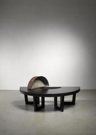 Harvey Probber Style Semicircle Coffee Table with Inserted Copper Planter