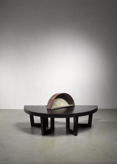 Harvey Probber Style Semicircle Coffee Table with Inserted Copper Planter