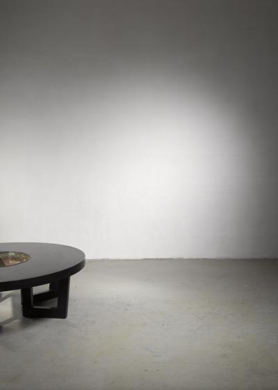 Harvey Probber Style Semicircle Coffee Table with Inserted Copper Planter